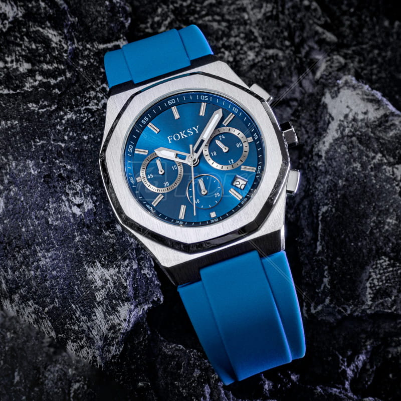 Custom Men Fashion Silicone Strap Three-Pin Quartz Chronograph Watch With calendar