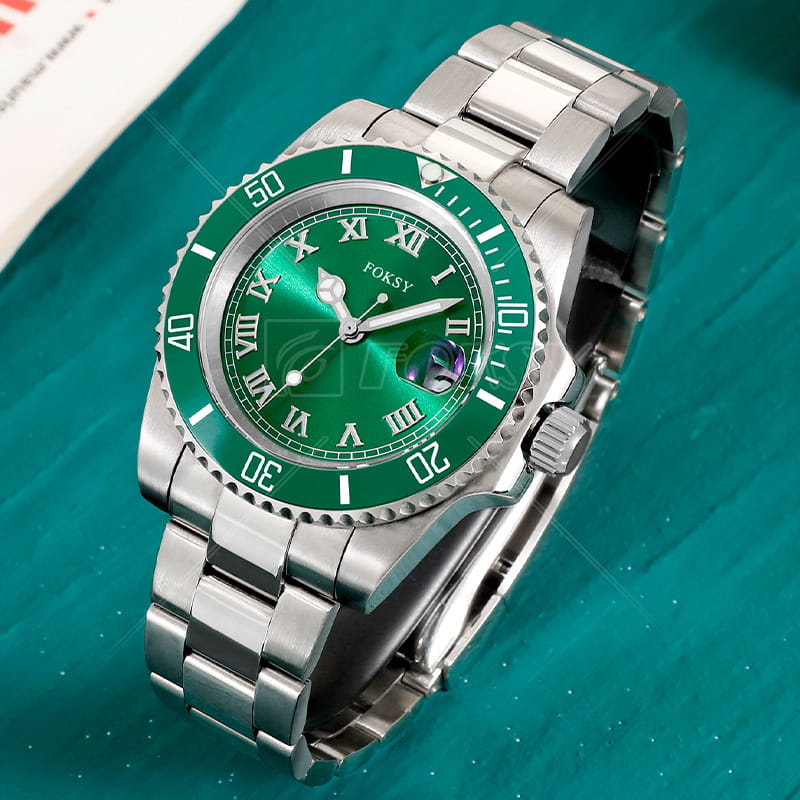 green dial stainless steel watch