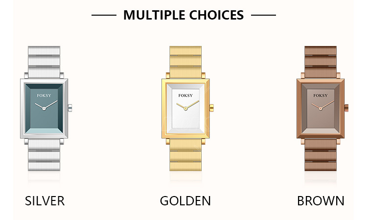 silver golden brown square watch