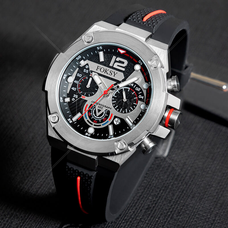 Customized Luxury Quartz Watch Dial, Rubber Strap Fashion Quartz Watch Manufacturer