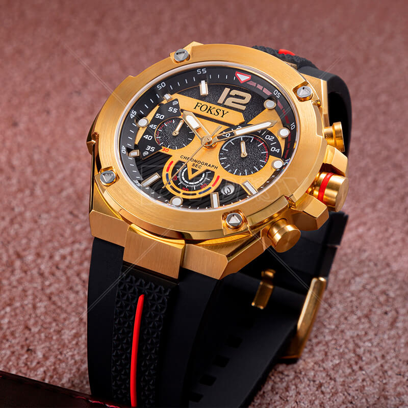 Customized Luxury Quartz Watch Dial, Rubber Strap Fashion Quartz Watch Manufacturer