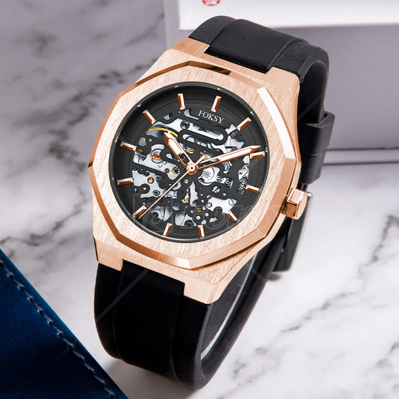 Customized Stylish Classic Silicone Strap Watch, Men Automatic Luxury Watch Manufacturer