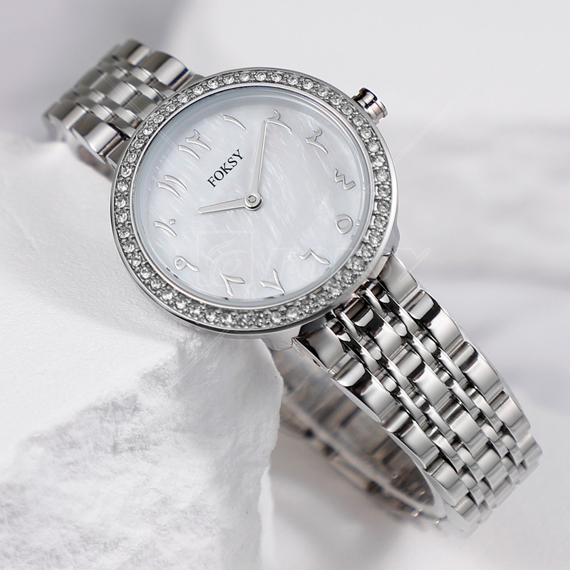 silver round diamond watch