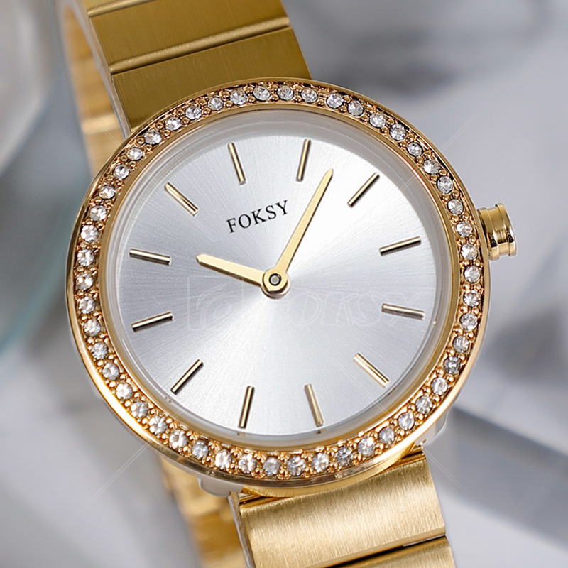 Custom Price 3ATM Stainless Steel Strap Round Alloy Case With Diamond woman Watch