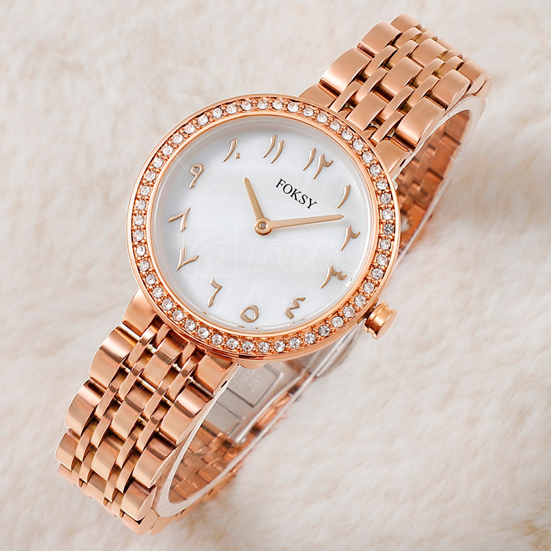 ODM OEM Round Arabic Numeral Dial with Diamonds woman Quartz Watch Factory