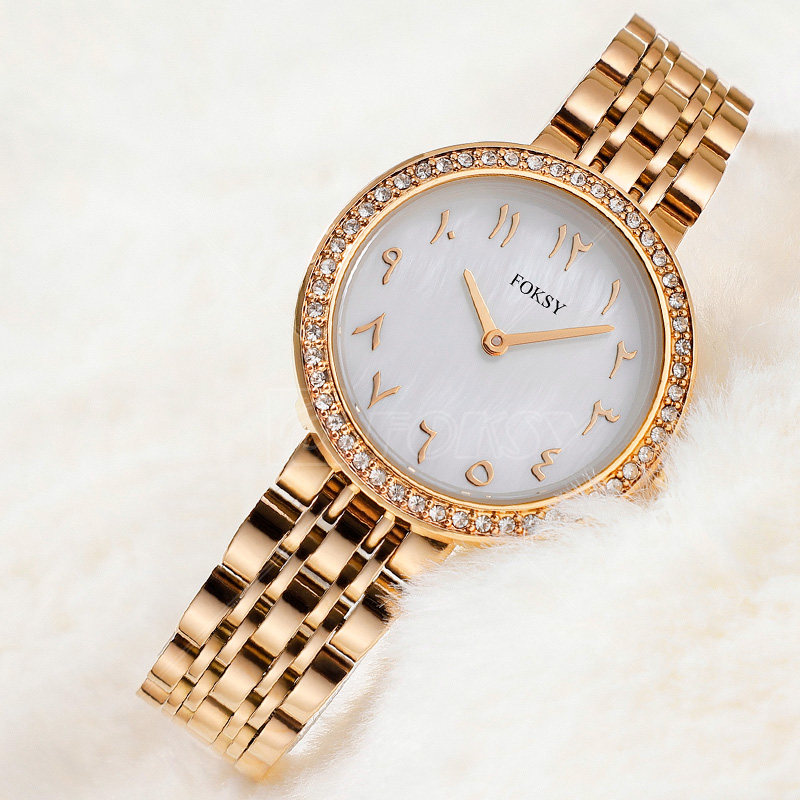 ODM OEM Round Arabic Numeral Dial with Diamonds woman Quartz Watch Factory