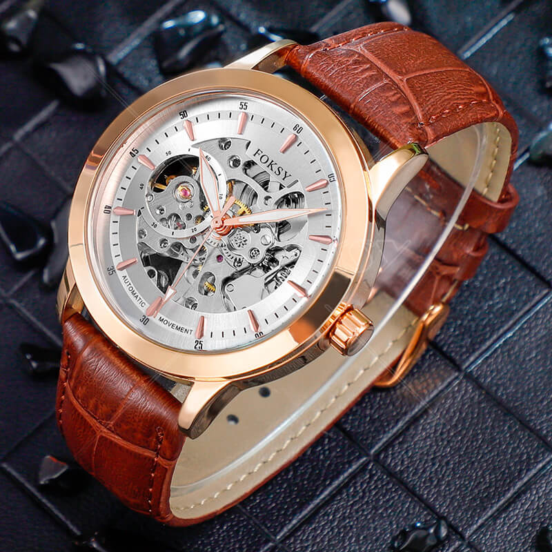 Customized Men Automatic Mechanical Watches, Crystal Dial Men Watches Manufacturer