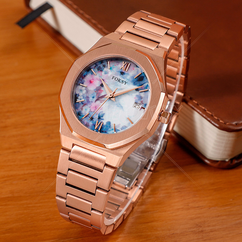 Custom Popular Stainless Steel Floral Dial Men woman Quartz Watch Factory