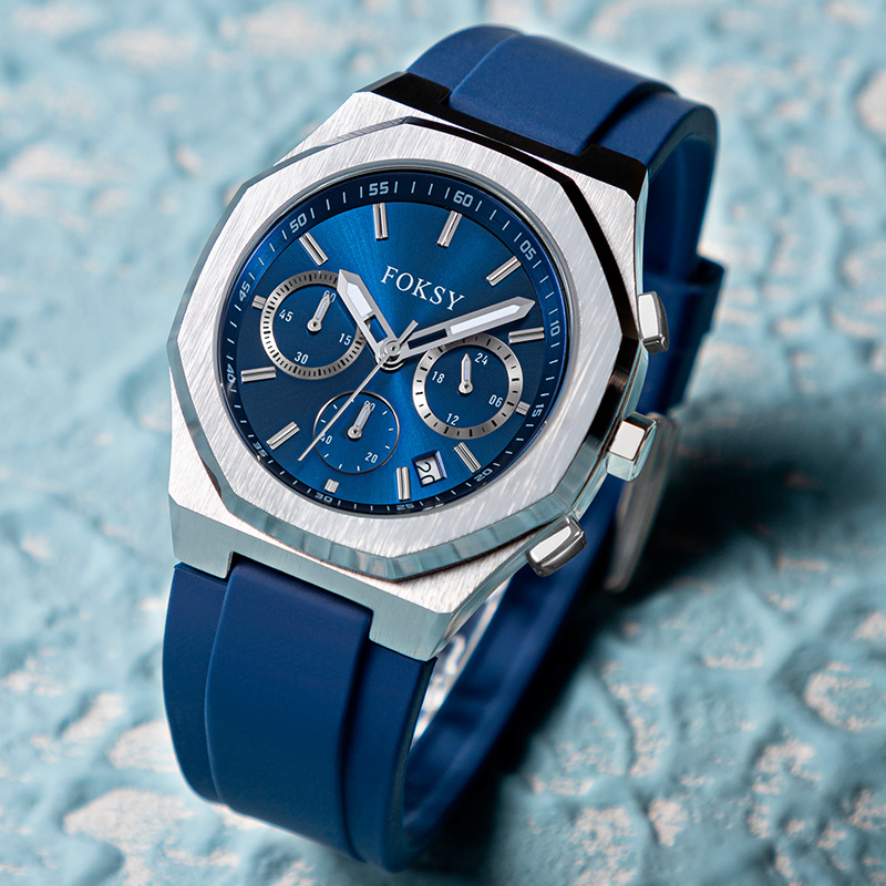 blue silicone strap watch