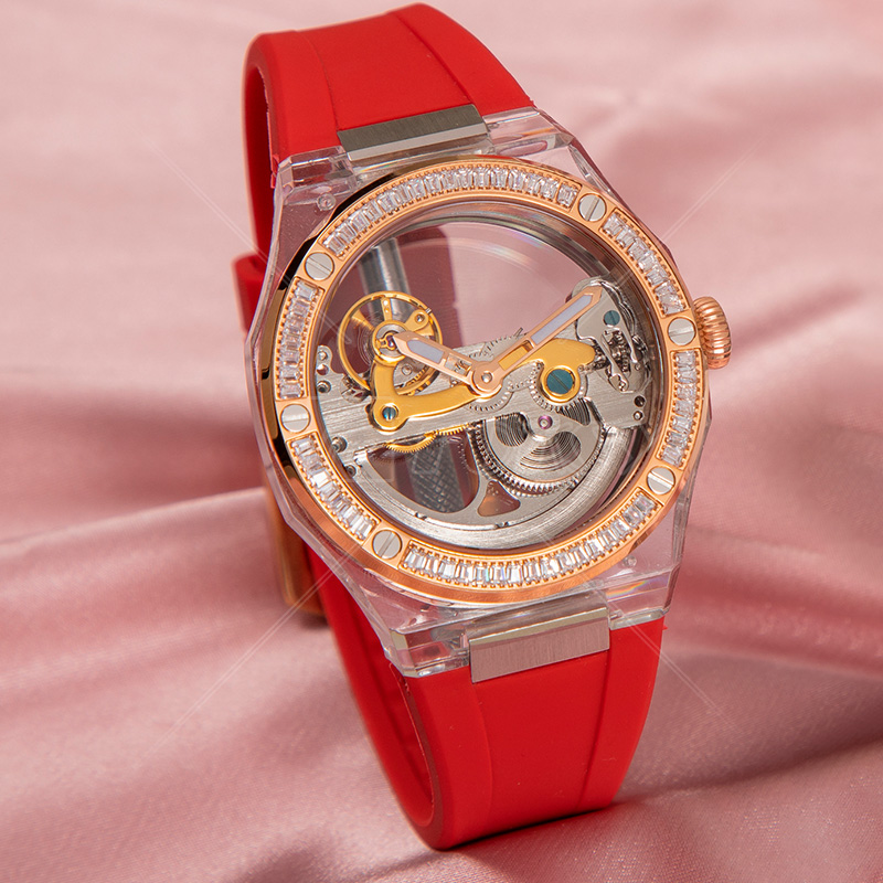 Wholesale Custom Price Round Plastic Case With Diamonds Mechanical Watch For Men And Woman