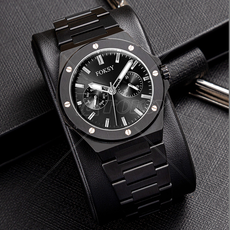 Custom OEM ODM Design High End Two Dial Stainless Steel Men Quartz Watch Factory
