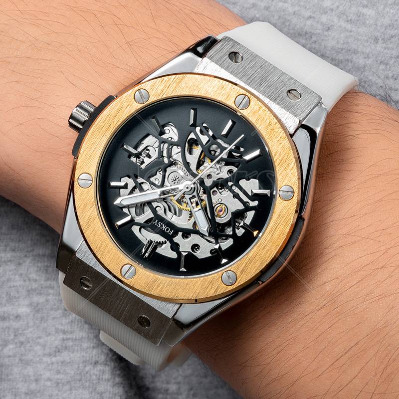 Custom Silicone Strap Alloy Case Men Mechanical Automatic Self Winding Watch