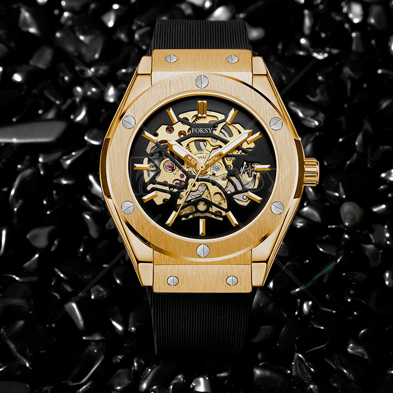 Custom Silicone Strap Alloy Case Men Mechanical Automatic Self Winding Watch