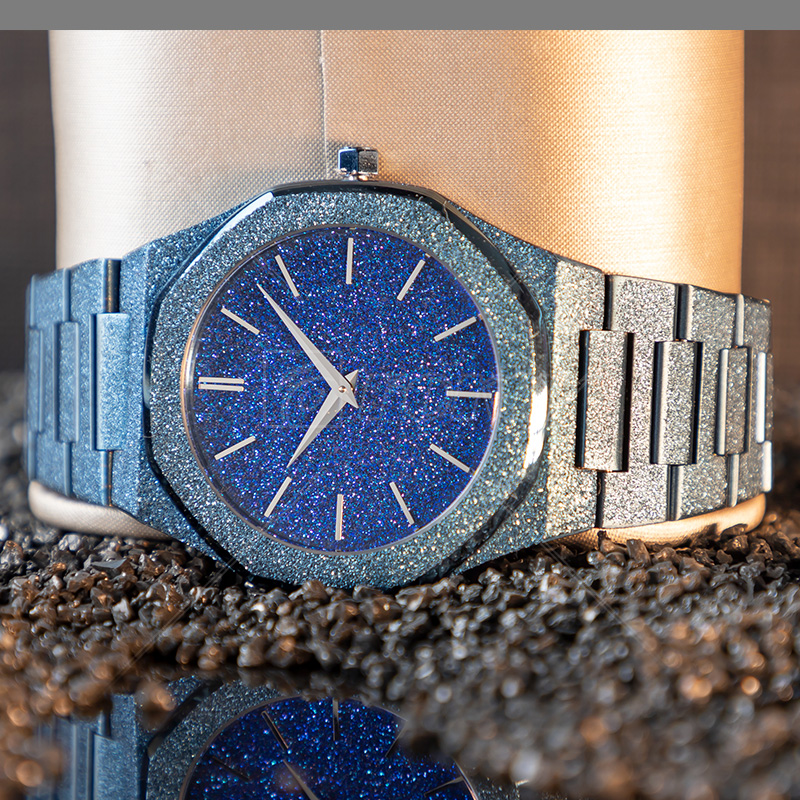 Custom Made Watches With Logo Bling Stainless Steel Band High Quality Star Dust Quartz Watch For Men