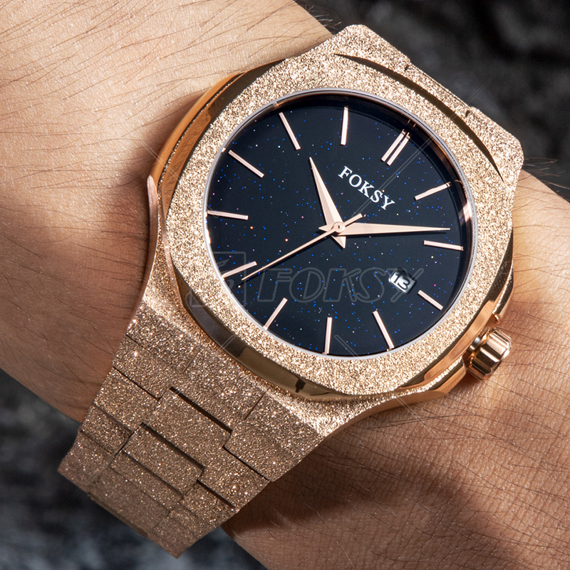 Elegant Stainless Steel Strap Luxury Frost Rose Gold Hand Wrist Quartz Men Fashion Wrist Starry Sky Star Dust Watch for Men