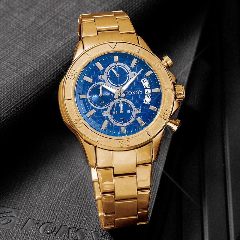Top Luxury Sport Quartz Watch Gold Chronograph Waterproof Stainless Steel Case Black Watches Waterproof Fashion Wristwatch