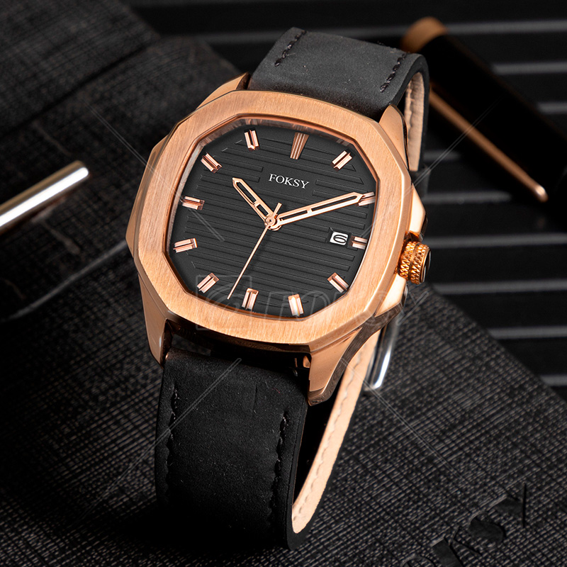 New Fashion Classic Brand Custom Logo Alloy Wrist Leather Strap Rectangular Rectangle Luxury Watch for Men