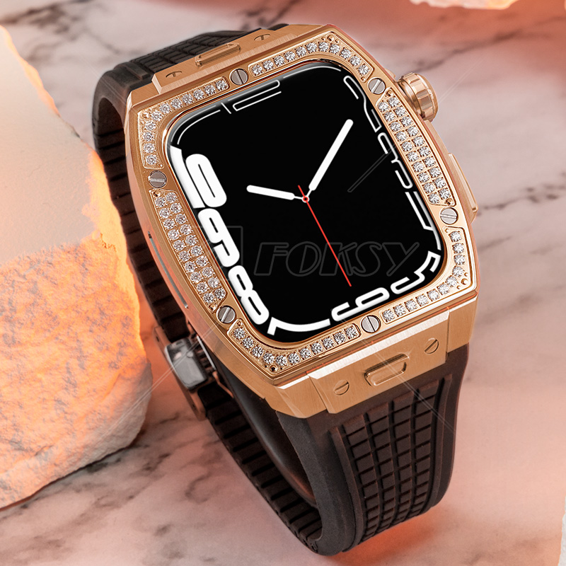 OEM 44mm luxury Stainless Steel with Diamonds Watch Case for apple watch stainless steel band with case Series7 SE for apple watch
