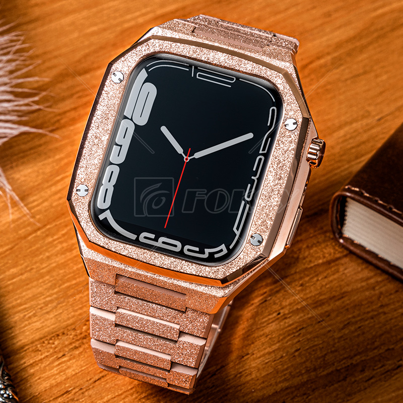 New Design Luxury Modified Case Frosted Stainless Steel Straps Watch Brand Mod Case Kit 41mm 45mm For Apple Watch