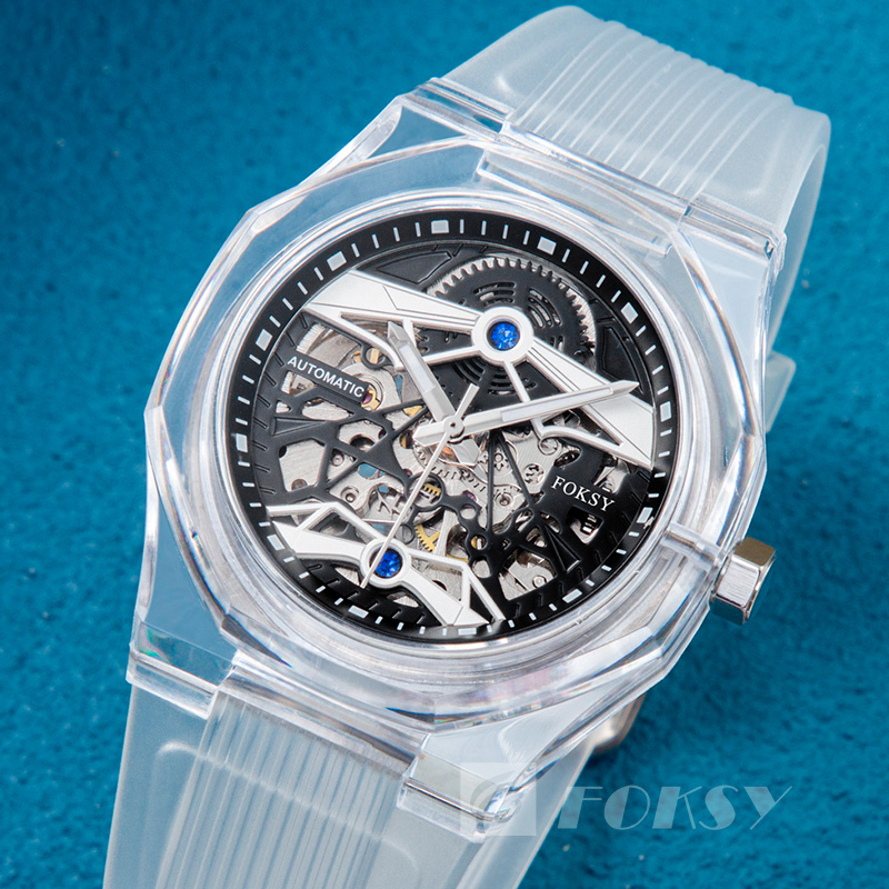 Wholesale Plastic Waterproof Men Transparent Luxury Custom Private Label Luxury Wrist Skeleton Automatic Watch for Men