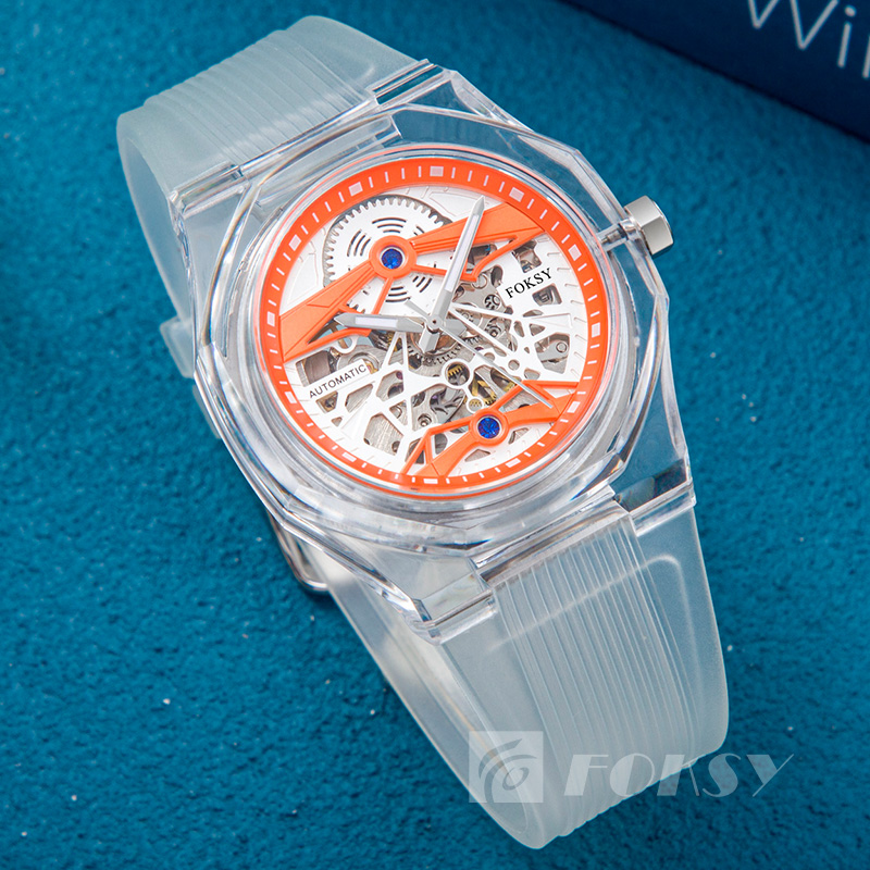Wholesale Plastic Waterproof Men Transparent Luxury Custom Private Label Luxury Wrist Skeleton Automatic Watch for Men