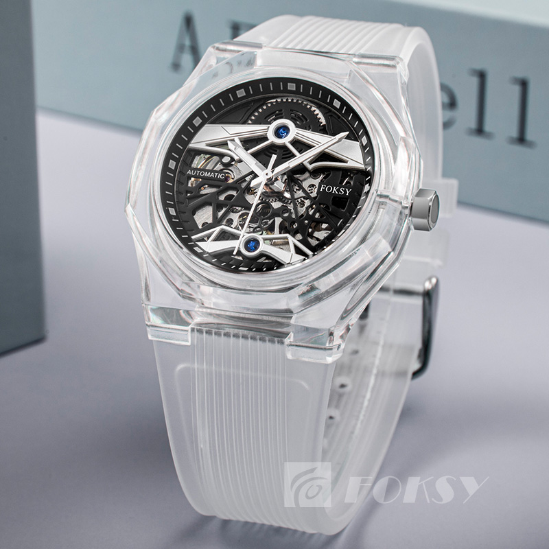 Wholesale Plastic Waterproof Men Transparent Luxury Custom Private Label Luxury Wrist Skeleton Automatic Watch for Men