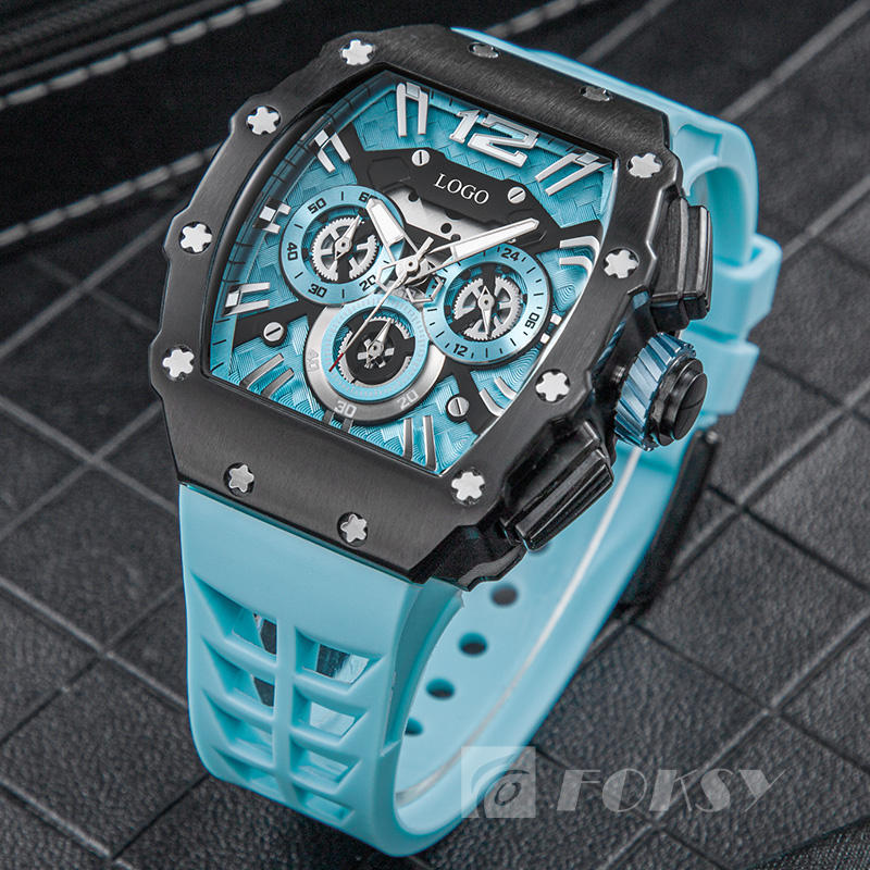 Multifunction Tonneau Mens Watches Waterproof Classic Chronograph Sports Watch