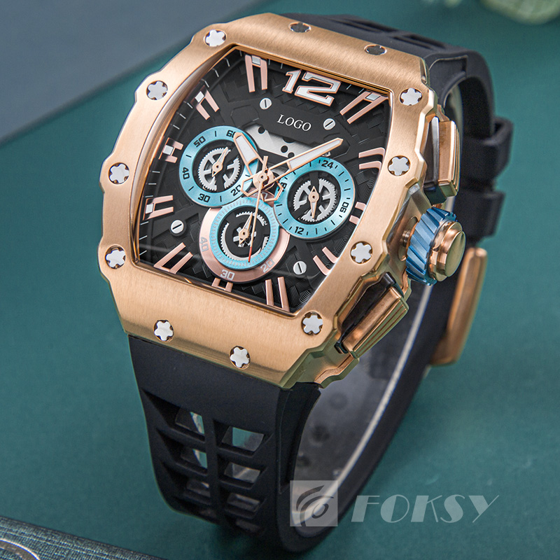 Multifunction Tonneau Mens Watches Waterproof Classic Chronograph Sports Watch