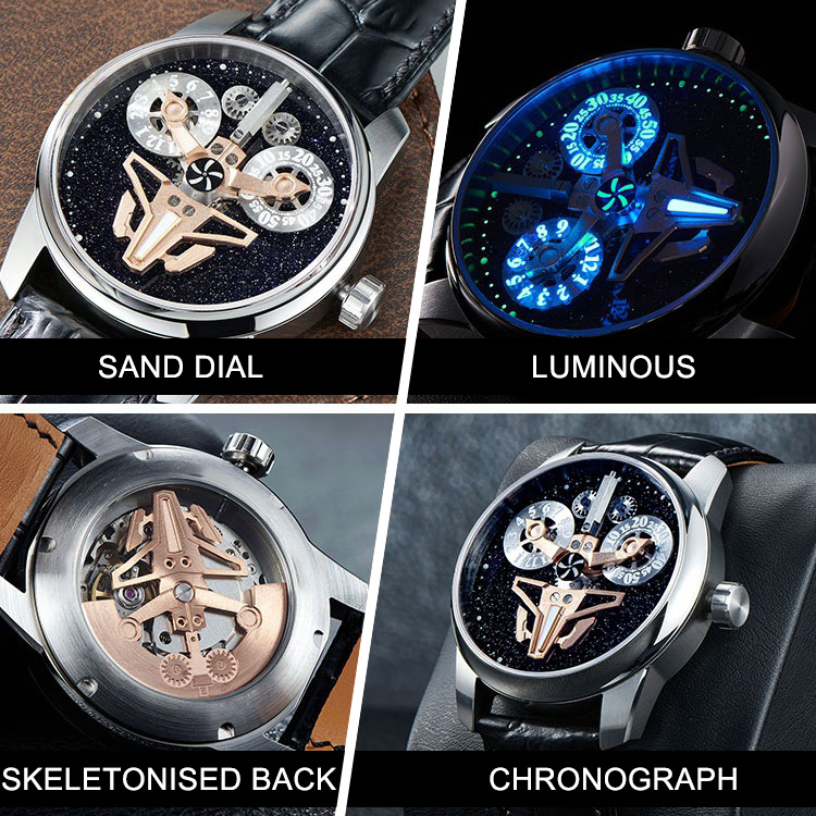 Good quality skeleton style luxury stainless steel band fully automatic mechanical watch custom logo