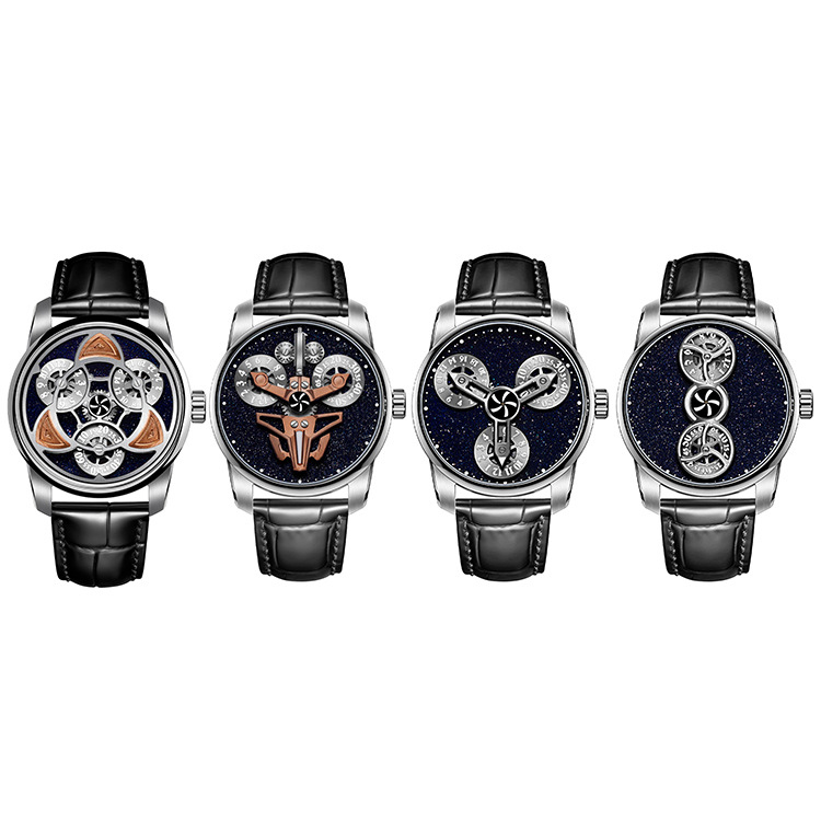 Good quality skeleton style luxury stainless steel band fully automatic mechanical watch custom logo