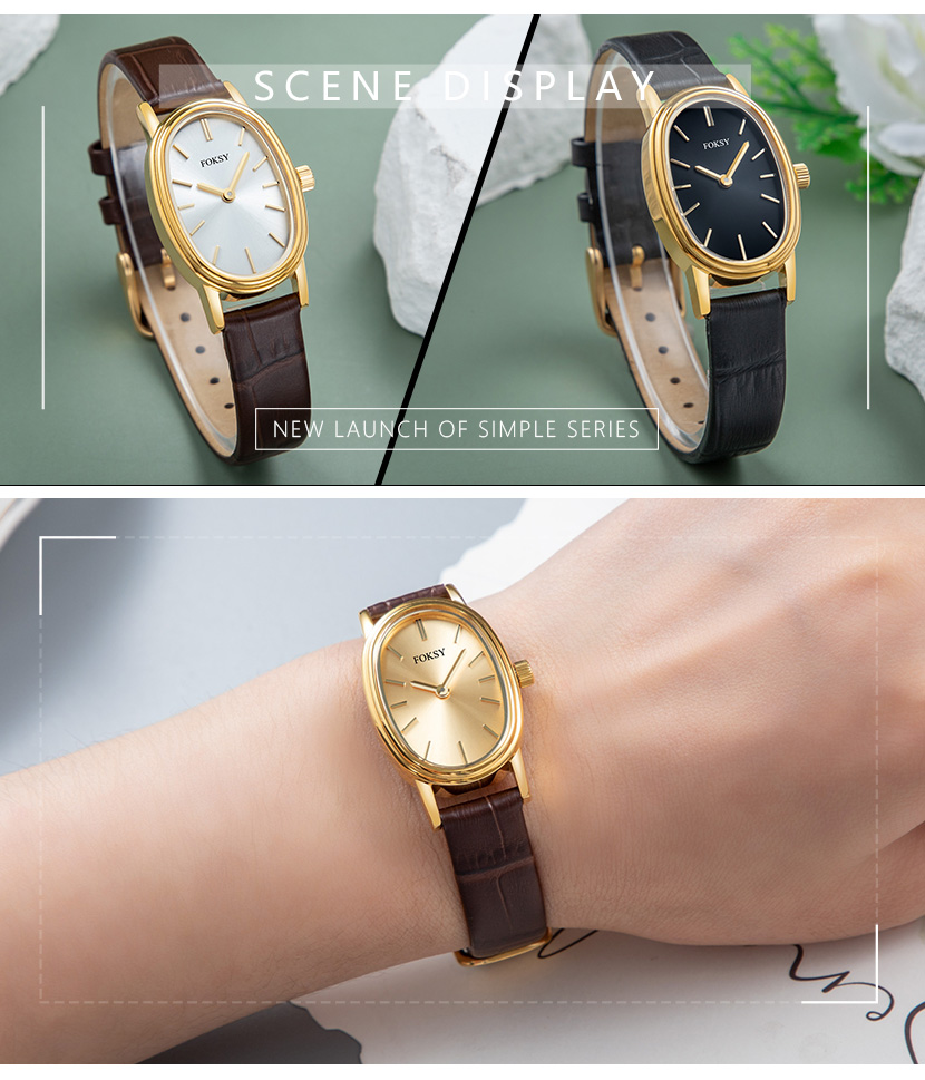 leather stainless steel strap watch