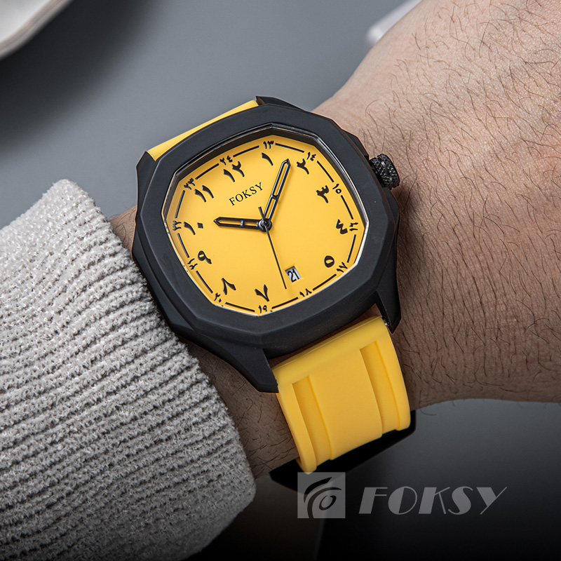 Custom Logo Arabic Dial Watch Square Luminous Silicone Quartz Wristwatches Waterproof Watches Men