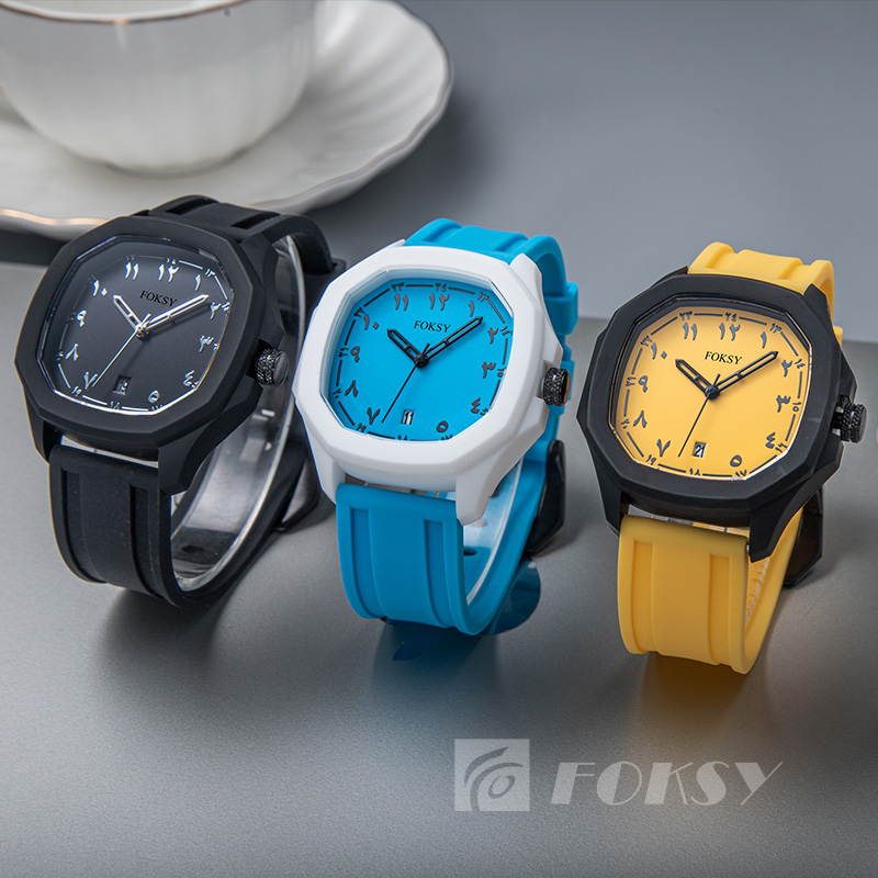 Custom Logo Arabic Dial Watch Square Luminous Silicone Quartz Wristwatches Waterproof Watches Men