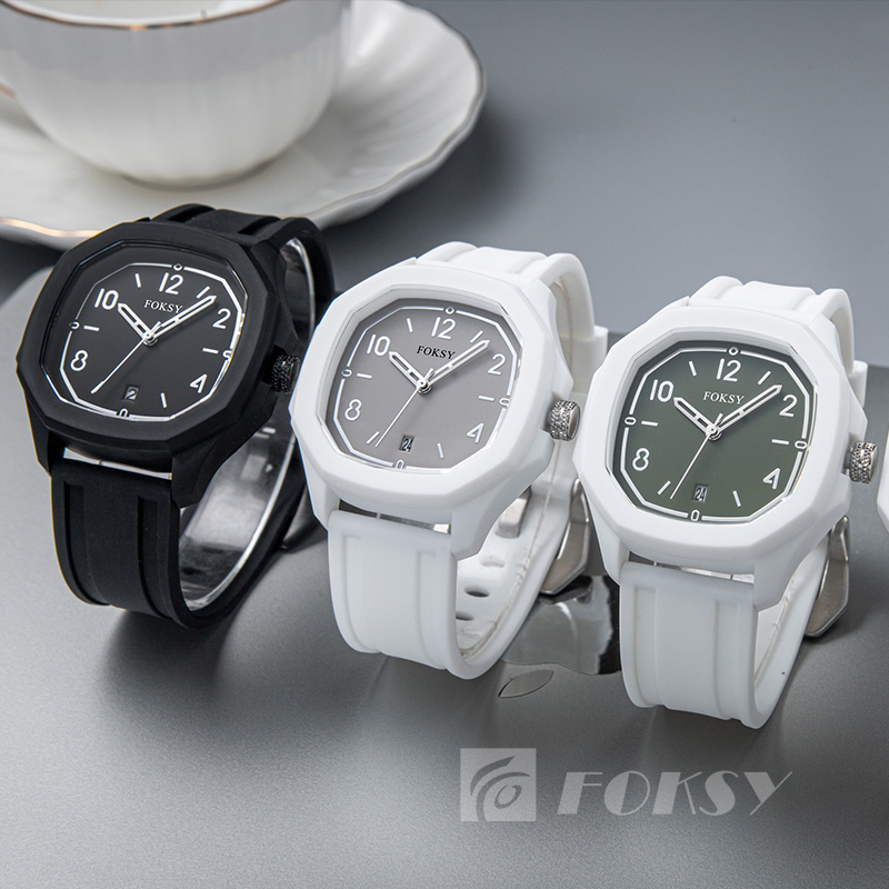 New Design Custom logo Silicone Strap Luxury Square Watch Men Quartz Wrirstwatch Sport Plastic Watch