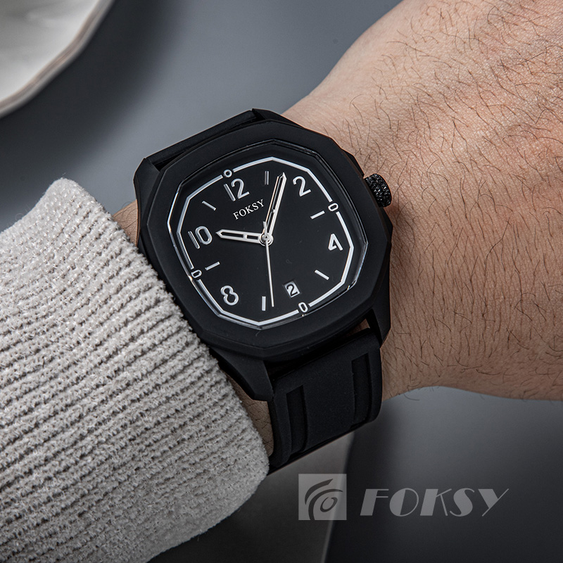 New Design Custom logo Silicone Strap Luxury Square Watch Men Quartz Wrirstwatch Sport Plastic Watch