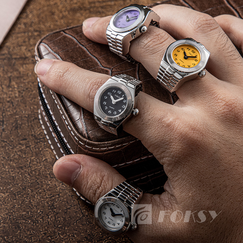 Wholesale Custom Finger Mini Elastic Strap Watches with Logo Retro Roman Quartz Mens Tone Rings Watch