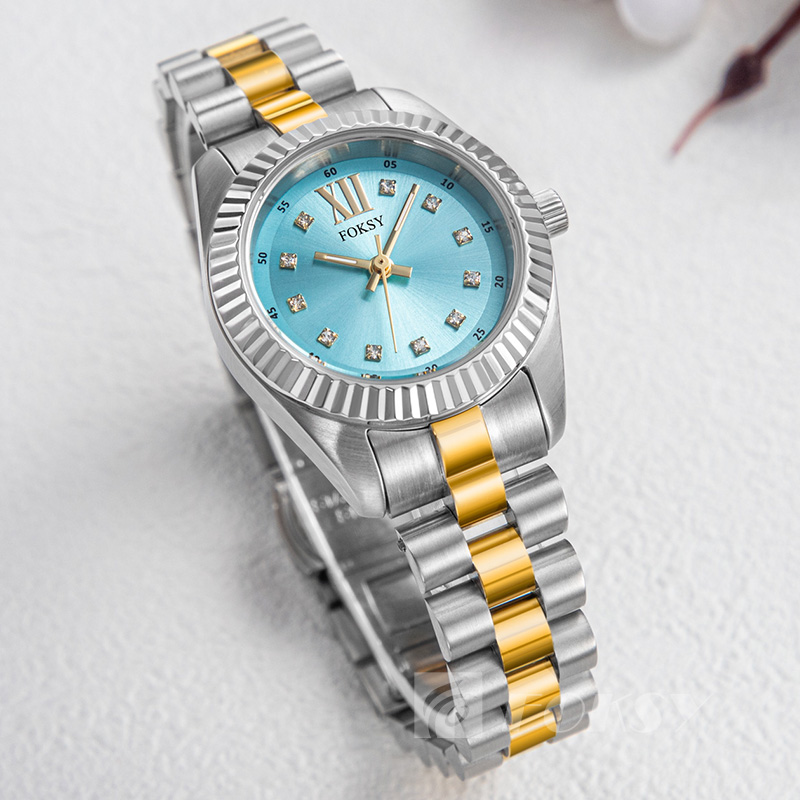 Wholesale Luxury Lady Quartz Wristwatch Round Stainless Steel with Diamond Women Watch Custom Logo