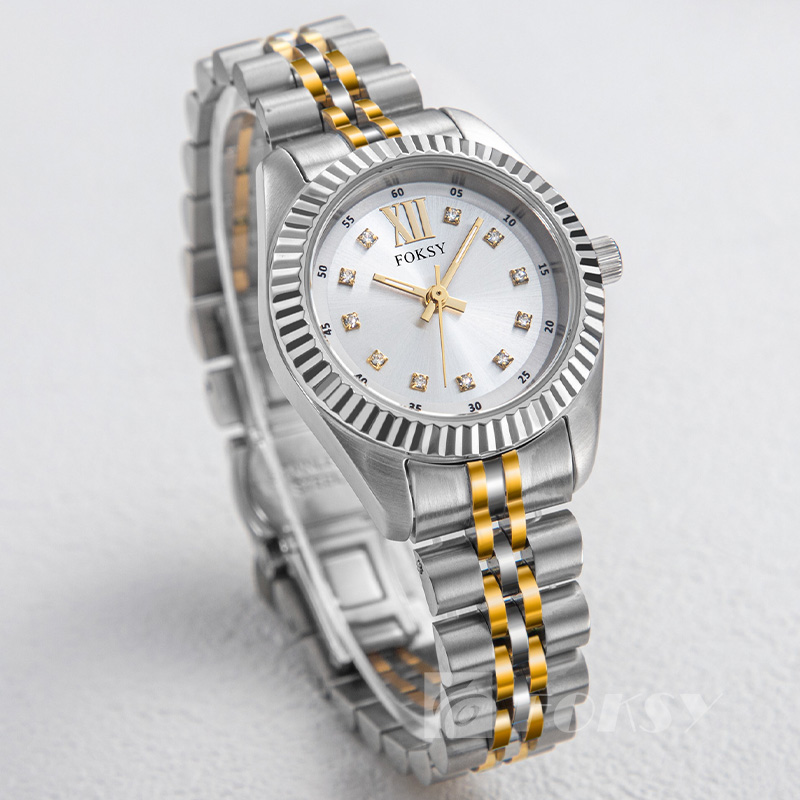 Wholesale Luxury Lady Quartz Wristwatch Round Stainless Steel with Diamond Women Watch Custom Logo