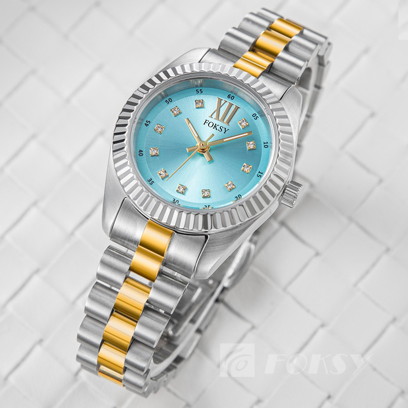 Wholesale Luxury Lady Quartz Wristwatch Round Stainless Steel with Diamond Women Watch Custom Logo