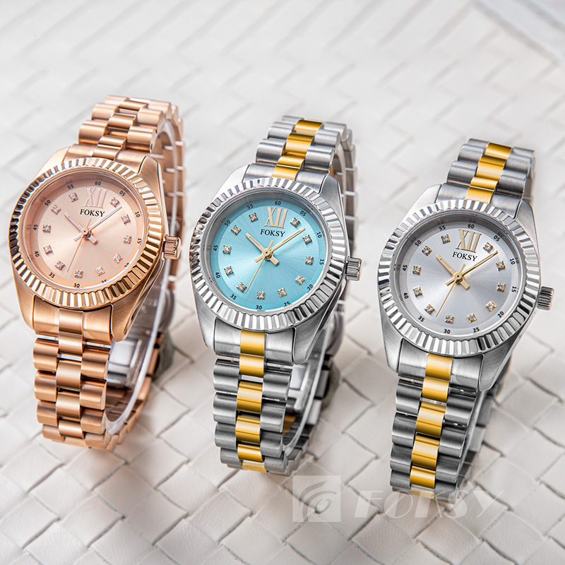 Wholesale Luxury Lady Quartz Wristwatch Round Stainless Steel with Diamond Women Watch Custom Logo