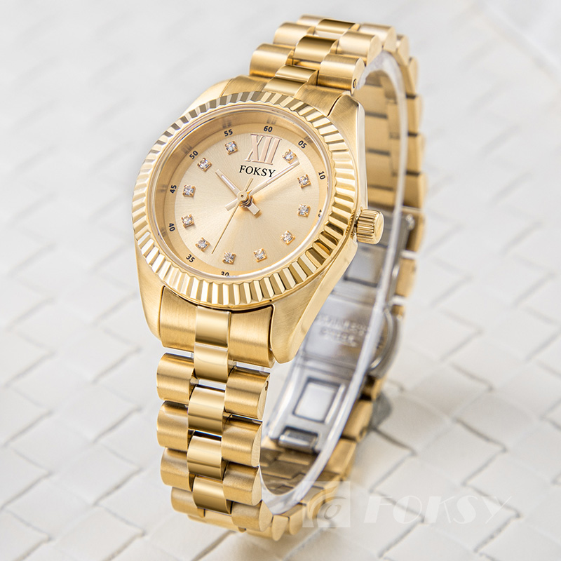 Wholesale Luxury Lady Quartz Wristwatch Round Stainless Steel with Diamond Women Watch Custom Logo