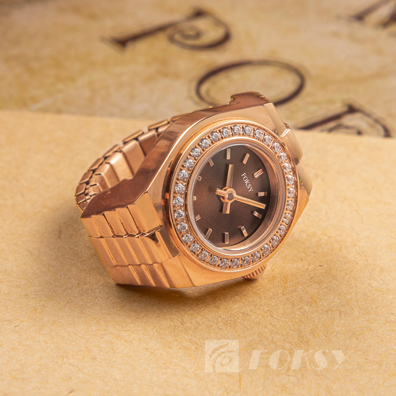 Customized OEM Men's and Women‘s Ring Watches Wholesale Business Leisure Style Round Case Rose Gold Silver Color