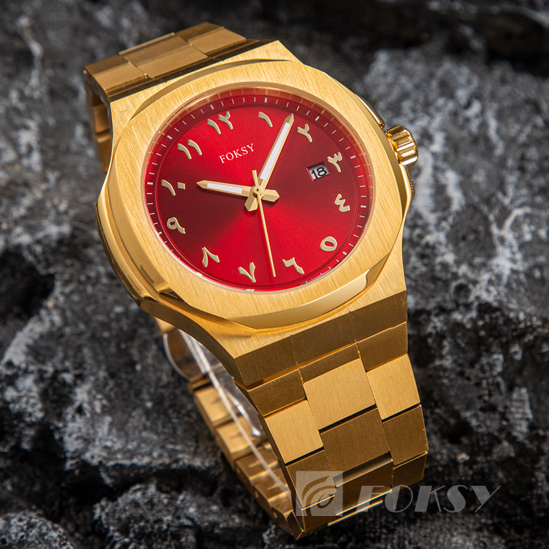 Foksy Wholesale Luxury Japan Movement Men Wrist Watch Stainless Steel Strap With Calendar Custom Logo Arabic Watch