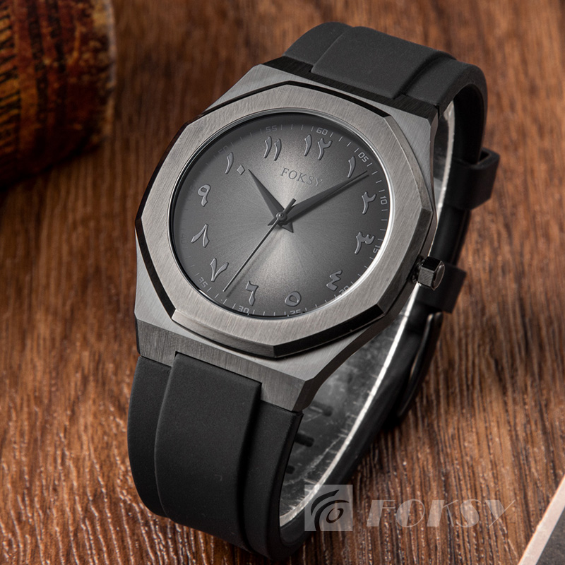 Foksy Wholesale Men's Wristwatches With Arabic Dial Hot sale Fashion Watch Silicone Strap Quartz Movment Watch
