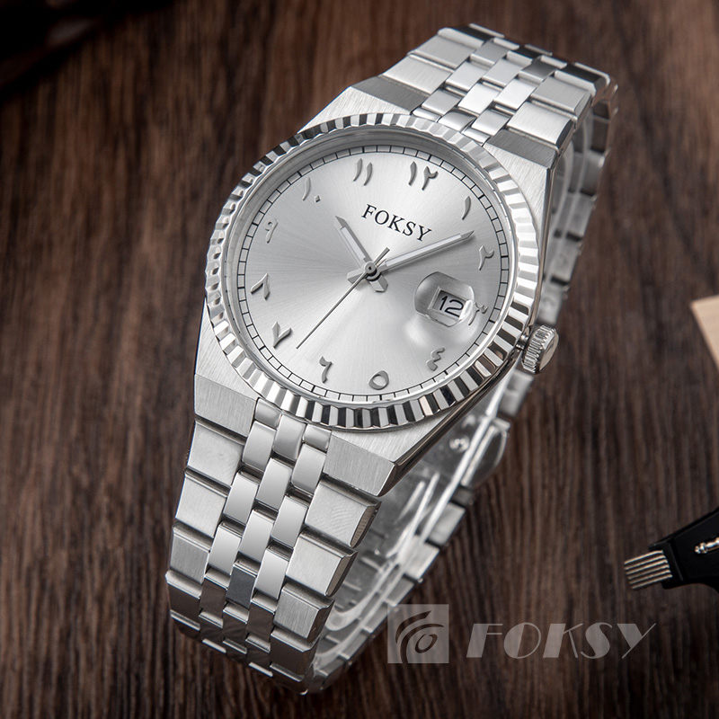 Custom Men Watch Quartz Watch Arabic Watch Stainless Steel 5ATM Luminous Date Customizable Watch 689-7-1004