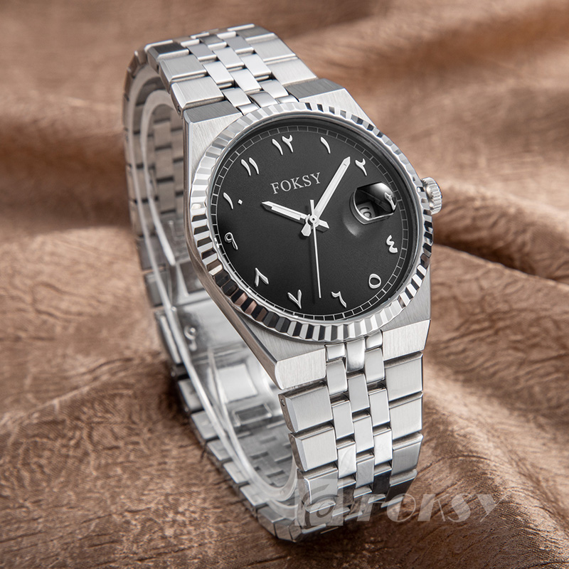 Custom Men Watch Quartz Watch Arabic Watch Stainless Steel 5ATM Luminous Date Customizable Watch 689-7-1004