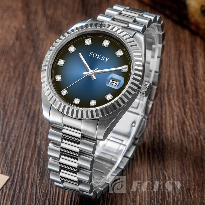 Custom Men Watch Quartz Watch Stainless Steel 5ATM Luminous Diamond-Encrusted Customizable Watch 583S-7-1040