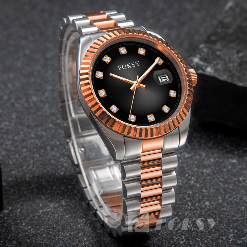 Custom Men Watch Quartz Watch Stainless Steel 5ATM Luminous Diamond-Encrusted Customizable Watch 583S-7-1040