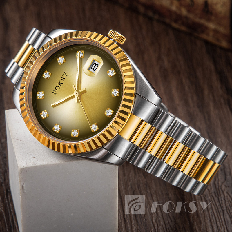 Custom Men Watch Quartz Watch Stainless Steel 5ATM Luminous Diamond-Encrusted Customizable Watch 583S-7-1040