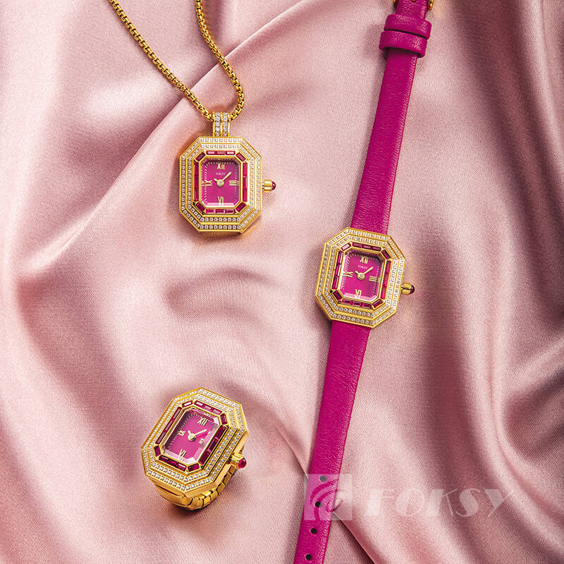 Custom Women Watch Quartz Roman Necklace Ring Watch Diamond-Encrusted Stainless Steel/Leather 3ATM Customizable Set Watch 671-7-1001